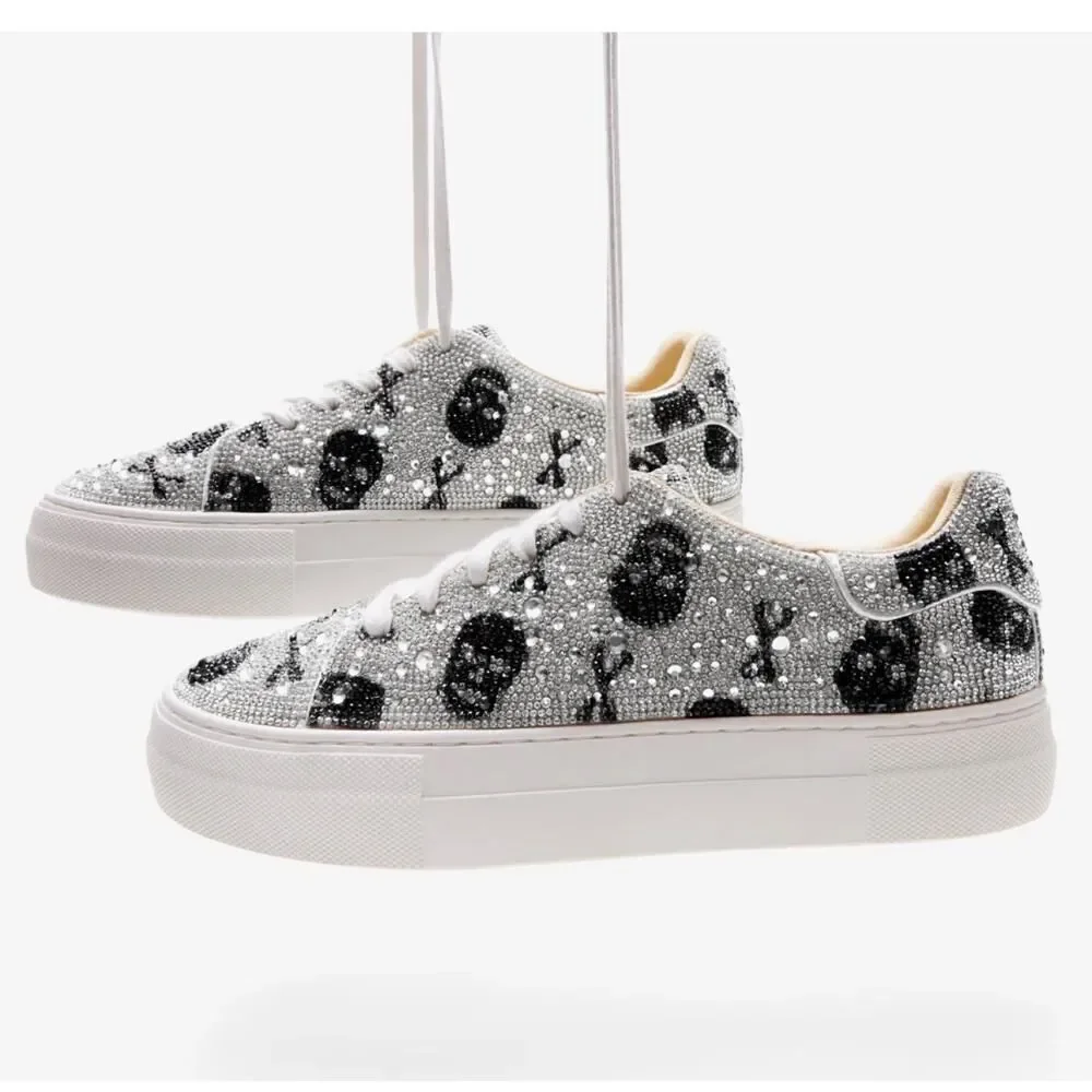 Betsey Johnson rhinestone crystal skull womens mid sneakers sz 9.5